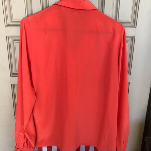Regina Porter Sz12 Blouse Covered Buttons Long Sleeves Cuffs/Collar Orange Polye - Picture 2 of 8